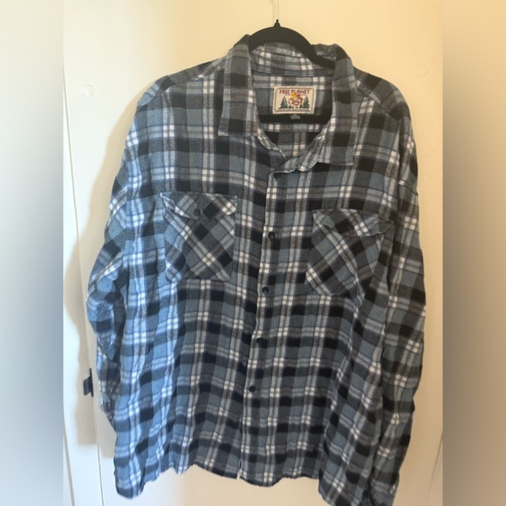 Blue and Black Plaid Free Planet 4x Button-Up Shirt